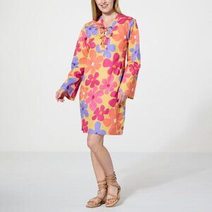 G by Giuliana Cotton Viole Lace Up VNeck Tunic Dress Size XXS Yellow Iris Spring